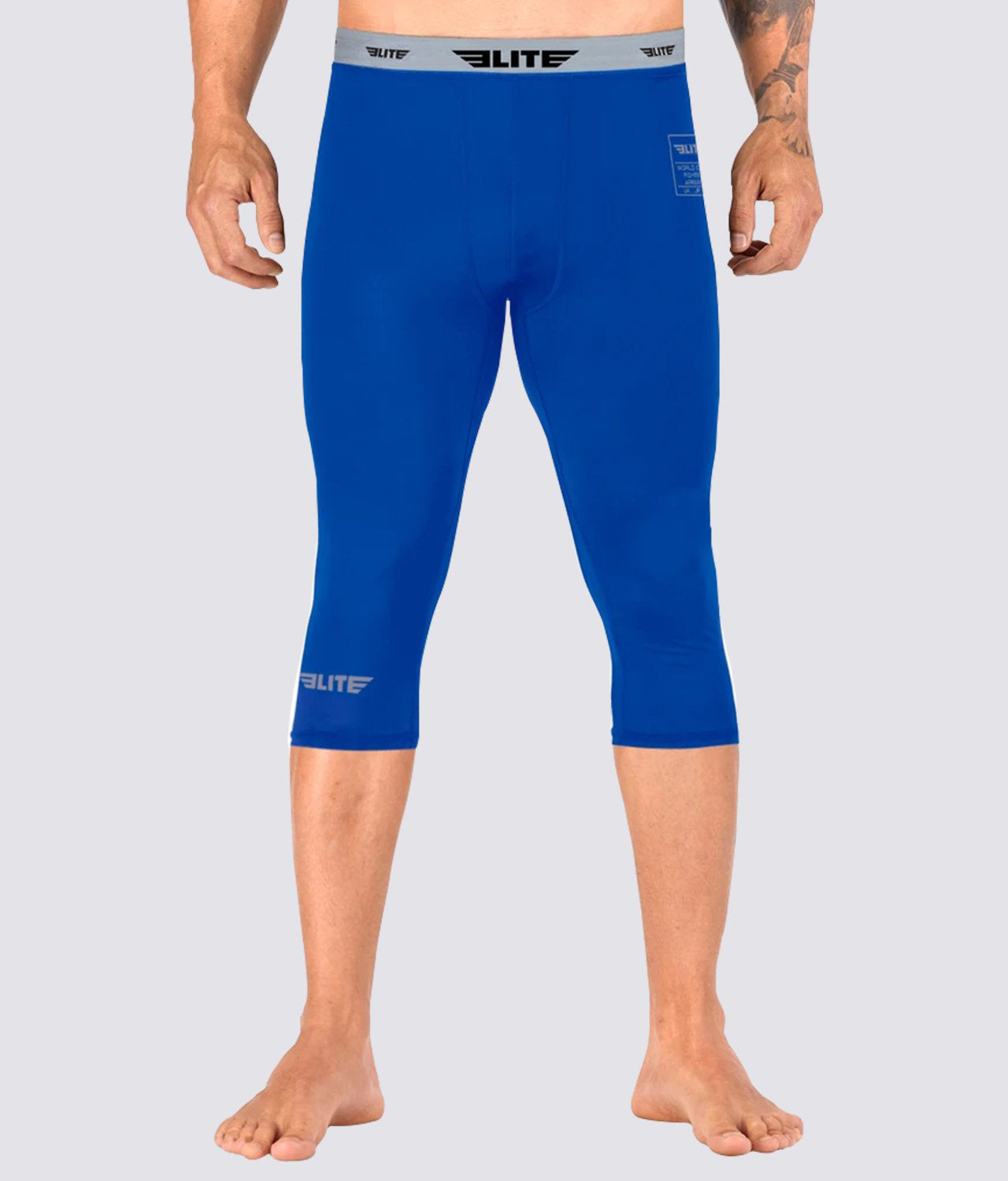 Men's Three Quarter Blue Compression Muay Thai Spat Pants