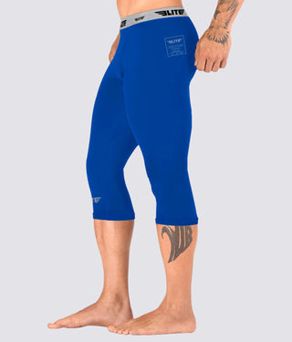 Men's Three Quarter Blue Compression Muay Thai Spat Pants