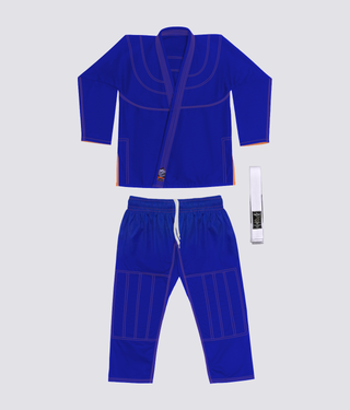 Elite Sports Essential Ultra Light Preshrunk Anti-Odor Blue Kids Brazilian Jiu Jitsu BJJ Gi With Free White Belt
