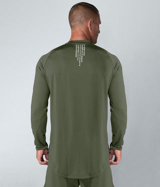 Born Tough Air Pro™ Long Sleeve Extended Scallop Hem Fitted Tee Gym Workout Shirt For Men Military Green