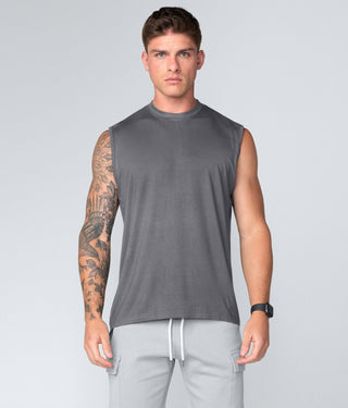 Born Tough Gray Curved Hems Sleeveless Gym Workout Shirt For Men