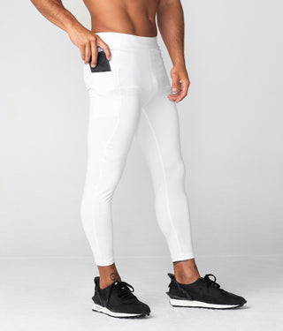 Born Tough Side Pockets Compression 2 Phone Pockets Gym Workout Pants For Men White