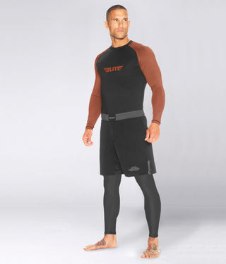 Men's Standard Brown Long Sleeve Judo Rash Guard