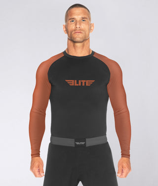 Men's Standard Brown Long Sleeve Judo Rash Guard