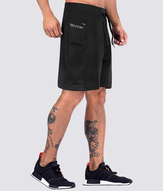 Elite Sports Mens Plain Zipper Side Pockets Black Crossfit Shorts