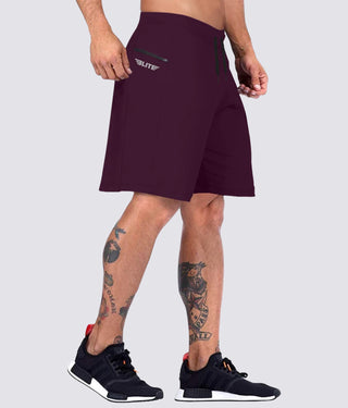 Elite Sports Mens Plain Zipper Side Pockets Magenta Crossfit Shorts