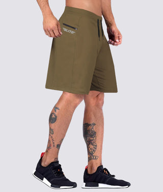 Elite Sports Mens Plain Zipper Side Pockets Olive Crossfit Shorts