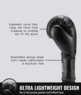 Elite Sports Plain Black Kids' Boxing Gloves
