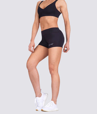 Elite Sports Sweat-Wicking Women Plain Black Crossfit Shorts