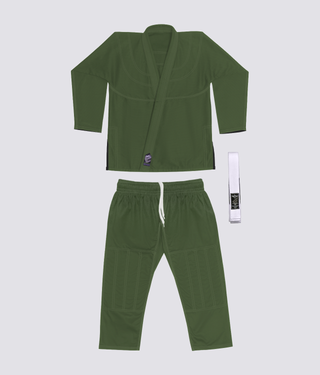 Elite Sports Essential Ultra Light Preshrunk Secure Green Kids Brazilian Jiu Jitsu BJJ Gi With Free White Belt