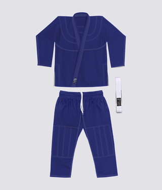 Elite Sports Essential Ultra Light Preshrunk Anti-Odor Navy Kids Brazilian Jiu Jitsu BJJ Gi With Free White Belt