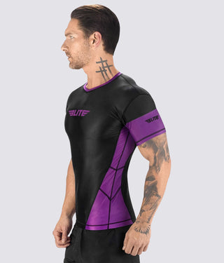 Men's Honey Comb Purple Short Sleeve Muay Thai Rash Guard