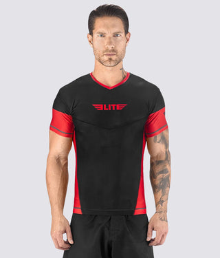Men's Honey Comb Red Short Sleeve Muay Thai Rash Guard