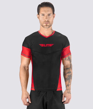 Honey Comb Red Short Sleeve Training Rash Guard for Men