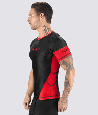 Men's Honey Comb Red Short Sleeve Muay Thai Rash Guard