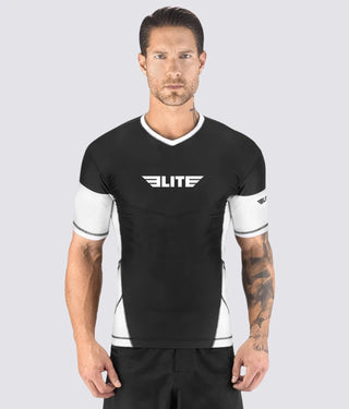 Men's Honey Comb White Short Sleeve Muay Thai Rash Guard
