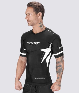 Men's Star White Short Sleeve Muay Thai Rash Guard
