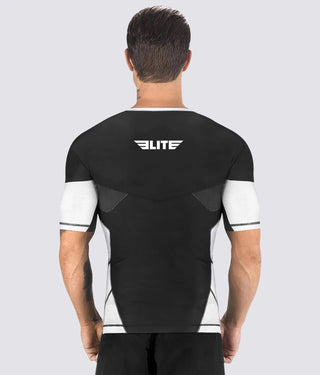 Men's Honey Comb White Short Sleeve Muay Thai Rash Guard