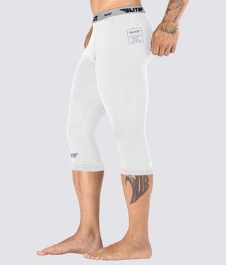 Men's Three Quarter White Compression Boxing Spat Pants