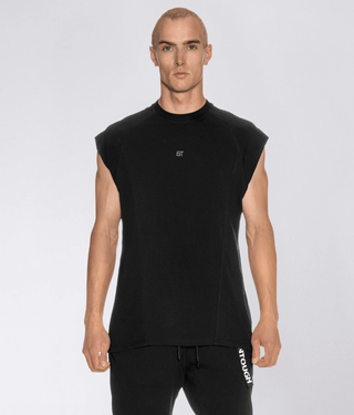 Born Tough Sleeveless Extended Drop Hem Back Shoulder Drop T-Shirt For Men Black