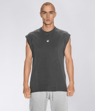 Born Tough Sleeveless Extended Drop Hem Back Shoulder Drop T-Shirt For Men Grey