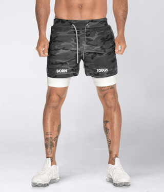 Born Tough Air Pro™ Double Layered 2 in 1 Men's 5" Liner Shorts Grey Camo