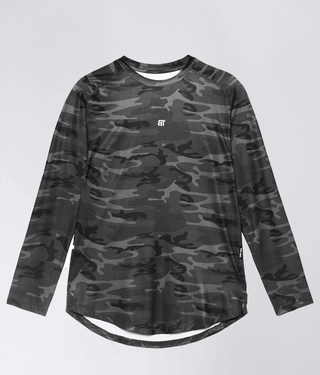 Born Tough Air Pro™ Long Sleeve Highly Breathable Fitted Tee Gym Workout Shirt For Men Grey Camo