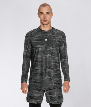 Born Tough Air Pro™ Honeycomb Mesh Long Sleeve Fitted Tee Gym Workout Shirt For Men Grey Camo