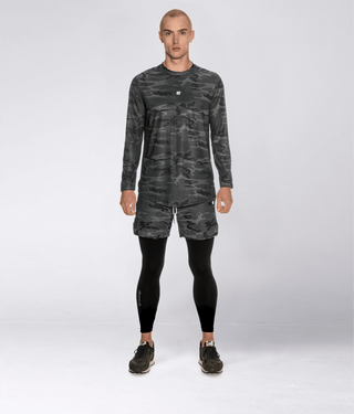 Born Tough Air Pro™ Long Sleeve Reflective Design Fitted Tee Gym Workout Shirt For Men Grey Camo
