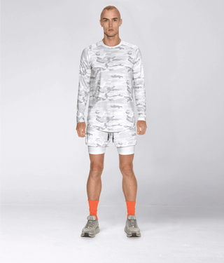Born Tough Air Pro™ Long Sleeve Reflective Design Fitted Tee Gym Workout Shirt For Men White Camo
