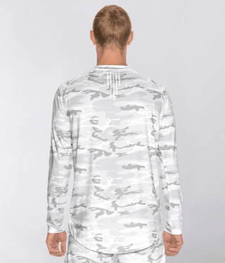 Born Tough Air Pro™ Long Sleeve Extended Scallop Hem Fitted Tee Gym Workout Shirt For Men White Camo