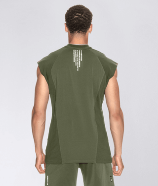 Born Tough Sleeveless Stretchable Back Shoulder Drop T-Shirt For Men Military Green