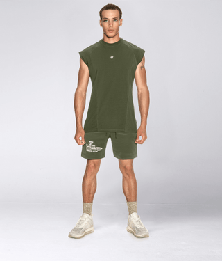 Born Tough Sleeveless Ultrasoft Fabric Back Shoulder Drop T-Shirt For Men Military Green
