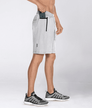 Born Tough Men Stretch Leg Panel Core Fit Zippered Shorts Metal Gray