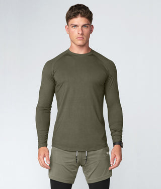 Born Tough Men Extended Scallop Hem Core Fit LS Shirt Army Green