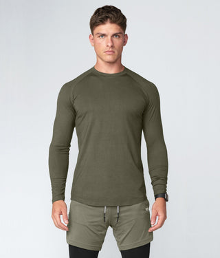 Born Tough Men Extended Scallop Hem Core Fit LS Shirt Army Green