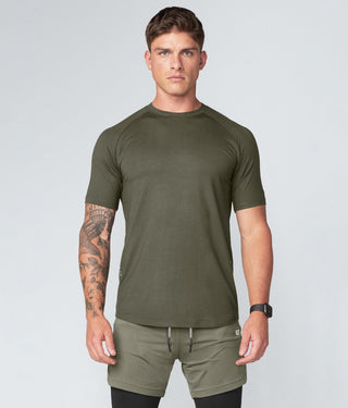 Born Tough Men Extended Scallop Hem Core Fit SS Shirt Army Green