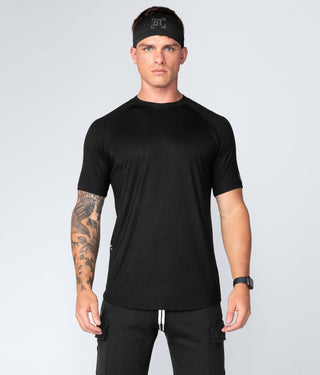 Born Tough Men Extended Scallop Hem Core Fit SS Shirt Black