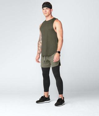 Born Tough Men Extended Scallop Hem Core Fit Tank Army Green