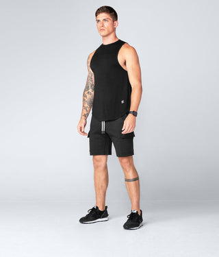 Born Tough Men Extended Scallop Hem Core Fit Tank Black