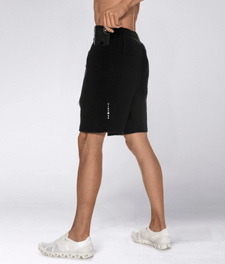 Born Tough Men Stretch Leg Panel Core Fit Zippered Shorts Black