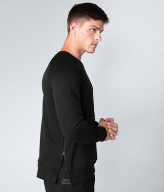 Born Tough Men Flatlock Seams Side-Zip Drop Pocket Crewneck Black