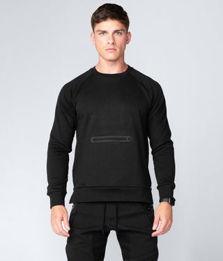 Born Tough Men Heat-Sealed Side-Zip Drop Pocket Crewneck Black