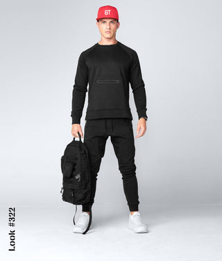 Born Tough Men Stretchable Side-Zip Drop Pocket Crewneck Black