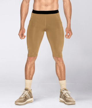 Born Tough Men's Signature Elastane Blend Compression Shorts Khaki