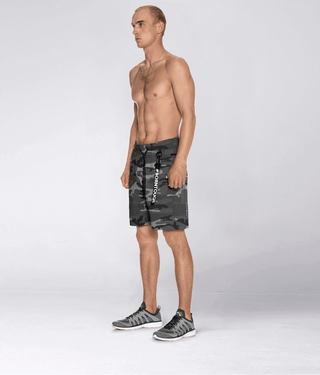 Born Tough Men Flatlock Seams Core Fit Zippered Shorts Grey Camo