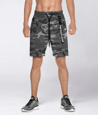 Born Tough Men Signature Blend Fabric Core Fit Zippered Shorts Grey Camo