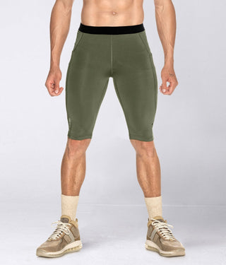 Born Tough Men's Athletic Increased Blood Flow Compression Shorts Military Green