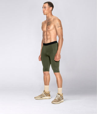 Born Tough Men's Athletic Design on Both Legs Compression Shorts Military Green