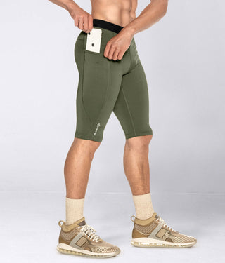 Born Tough Men's Athletic Extra Visible Compression Shorts Military Green